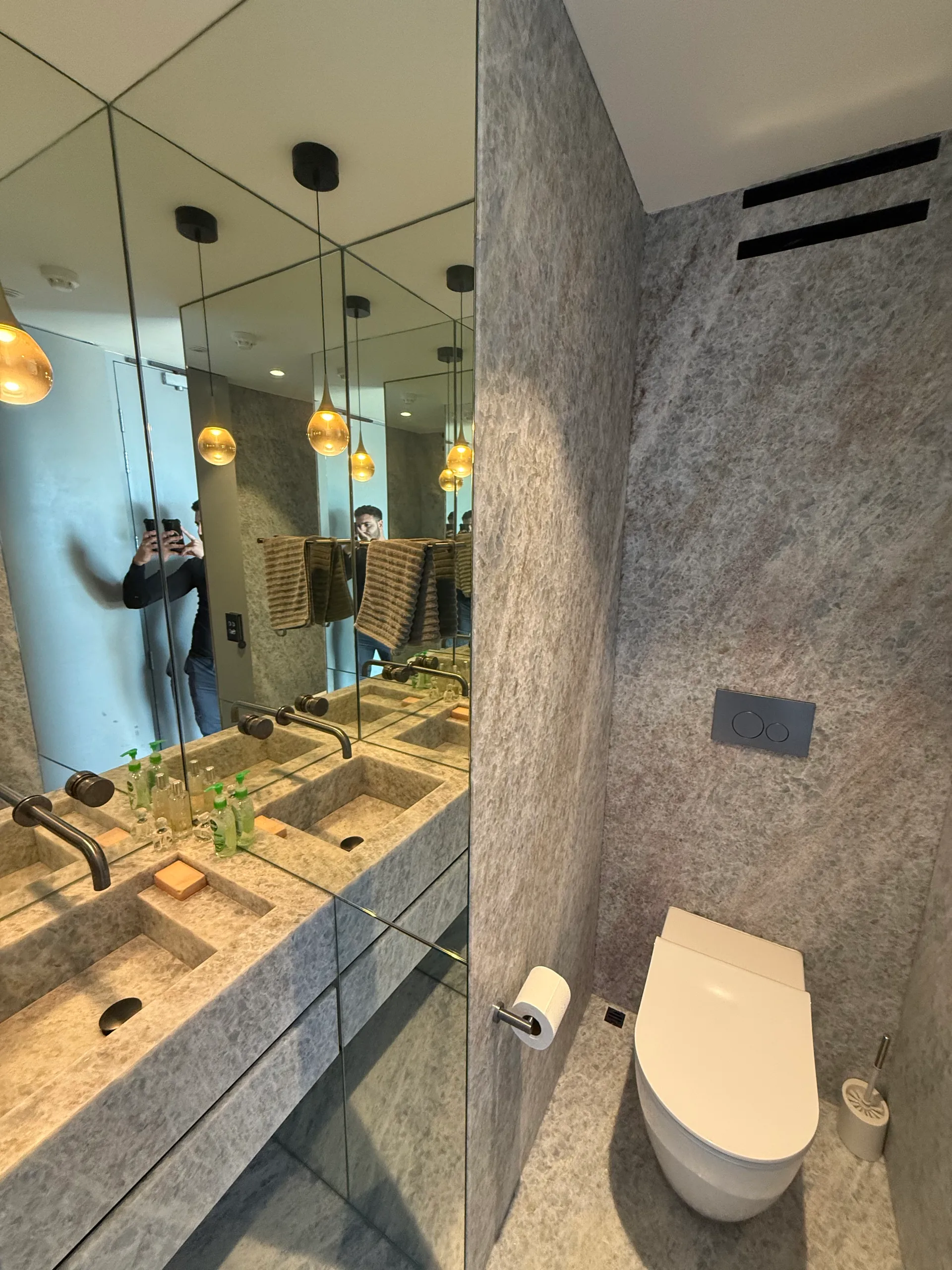 Full bathroom view with granite finishes