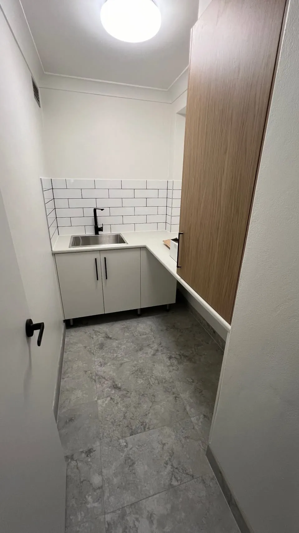 Integrated laundry and kitchenette with stainless sink