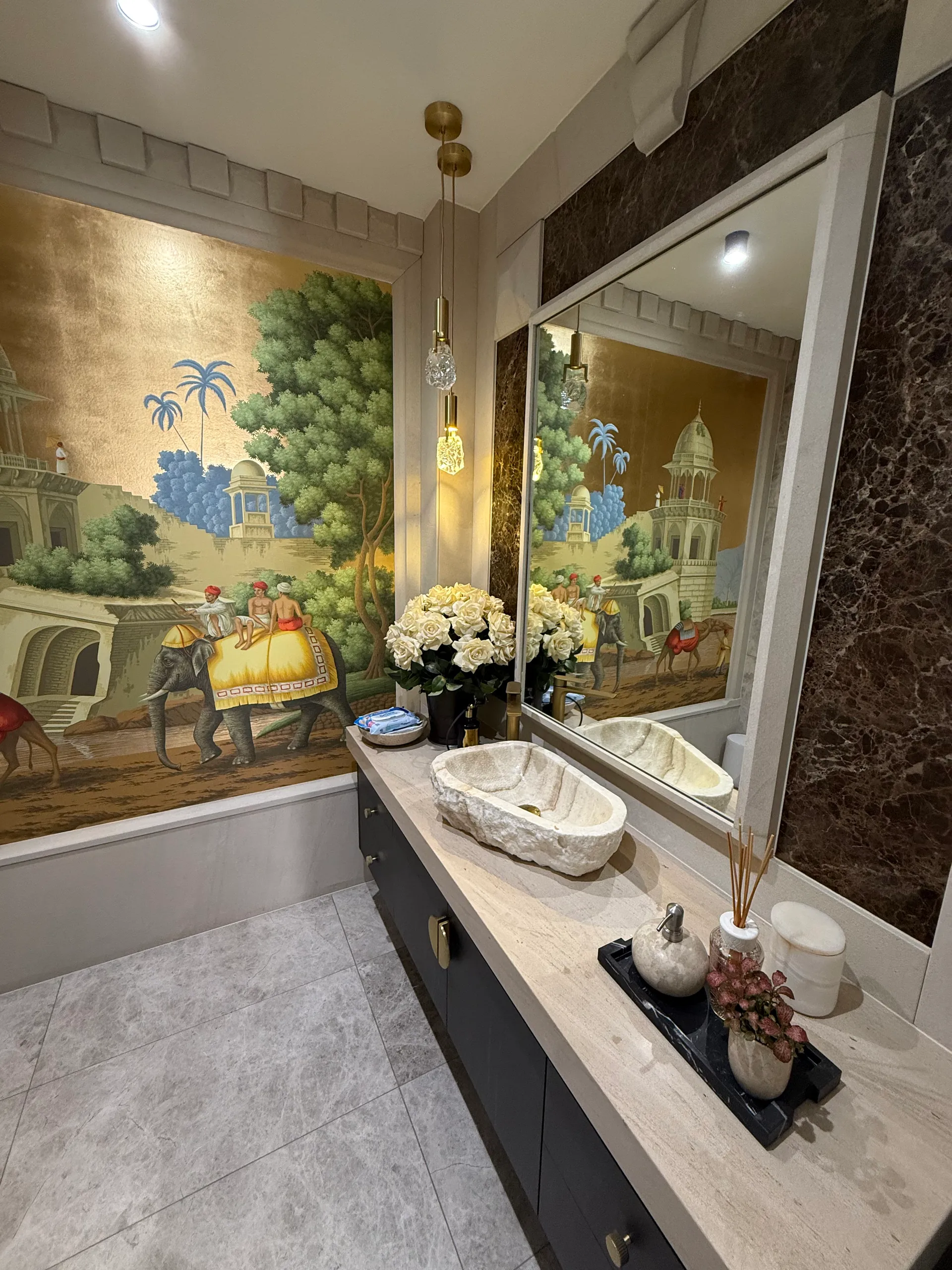 Mural bathroom vanity area