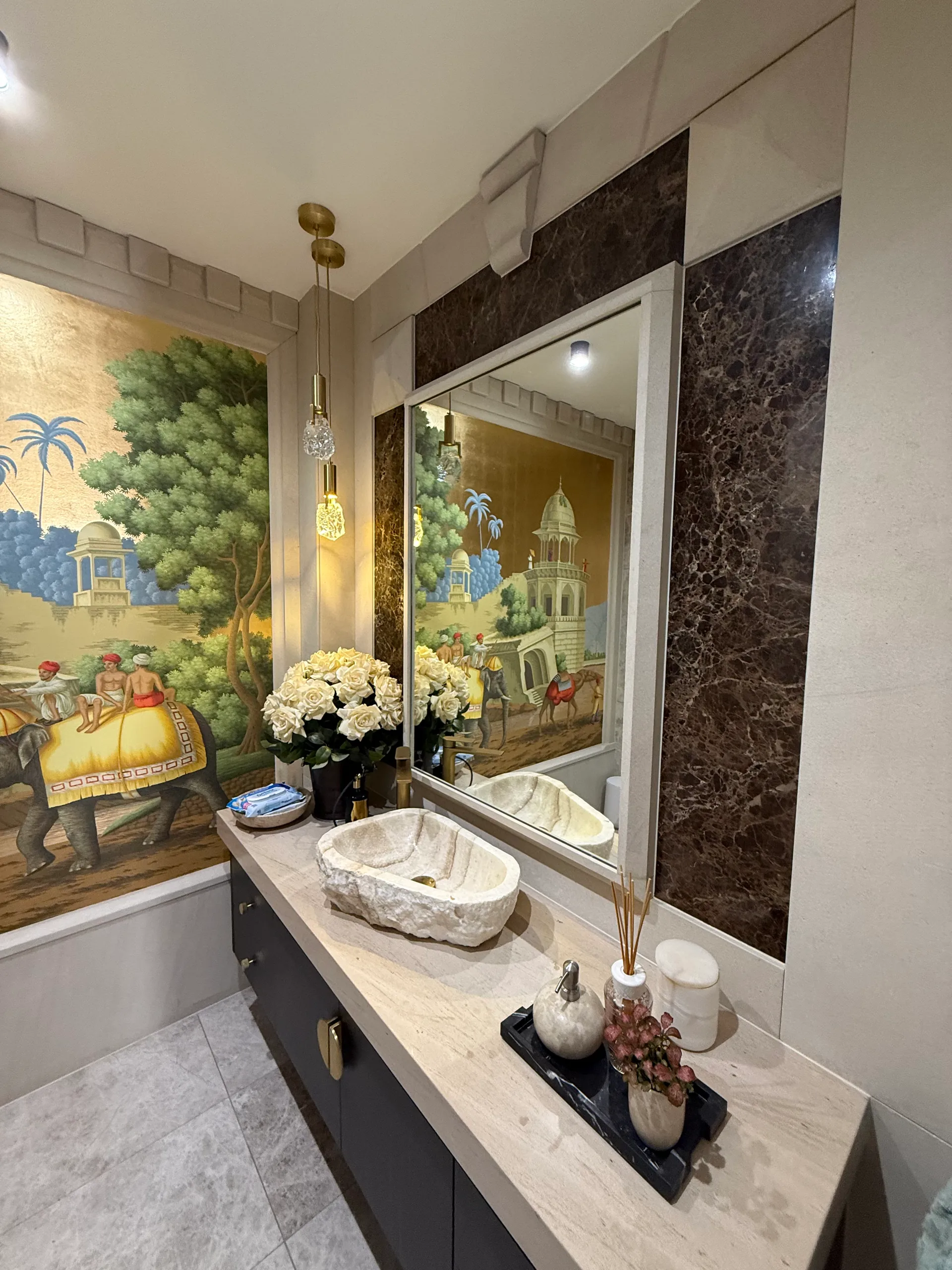 Mural bathroom mirror view